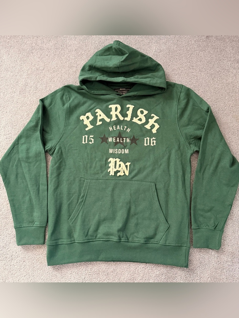 Parish Nation Health Wealth & Wisdom Hoodie Size Large Green
